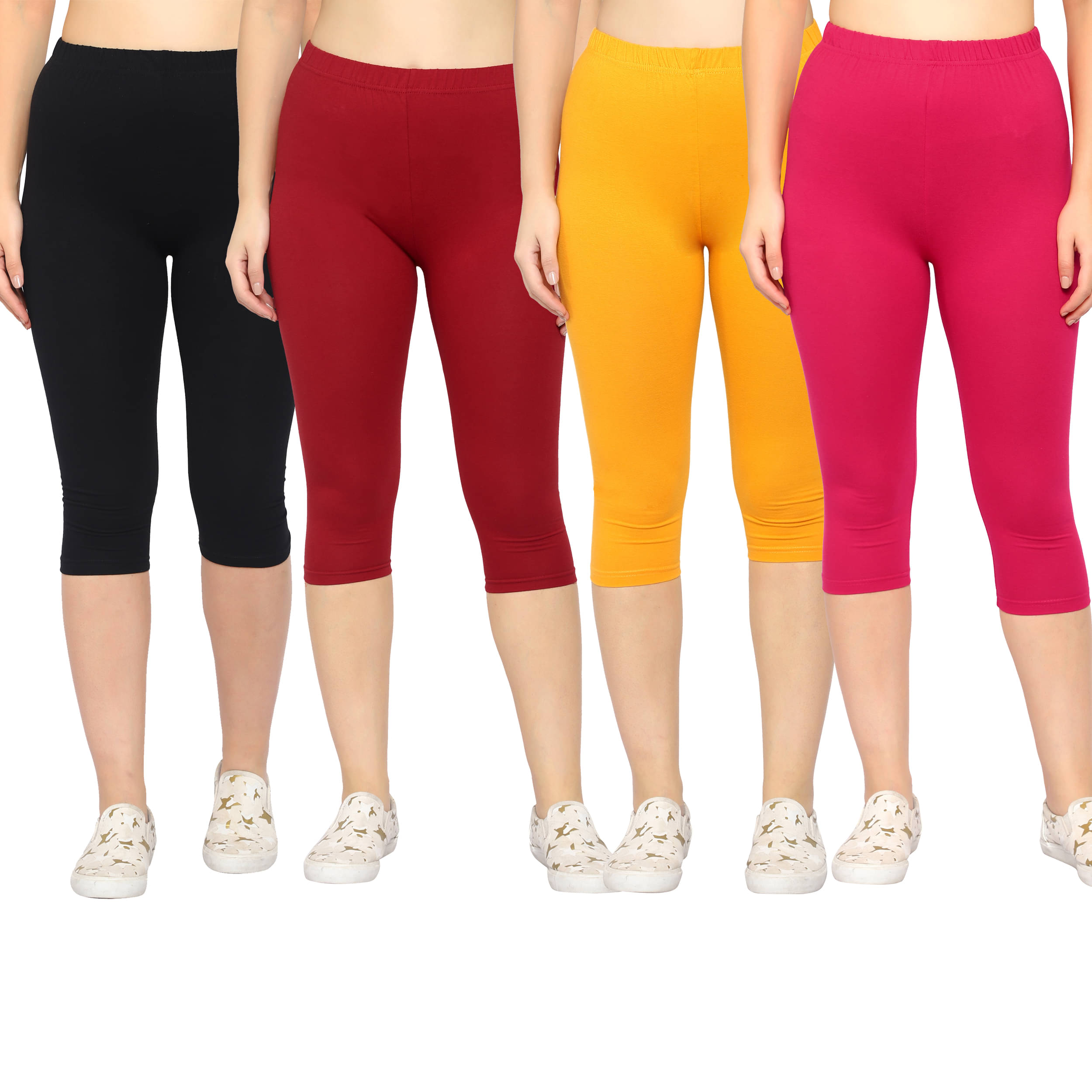     			Diaz Multi Cotton Lycra Solid Capri - Pack of 4