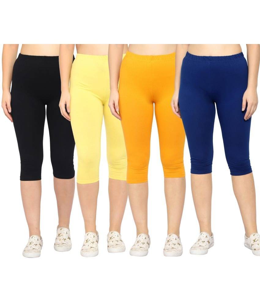     			Diaz Multi Cotton Lycra Solid Capri - Pack of 4