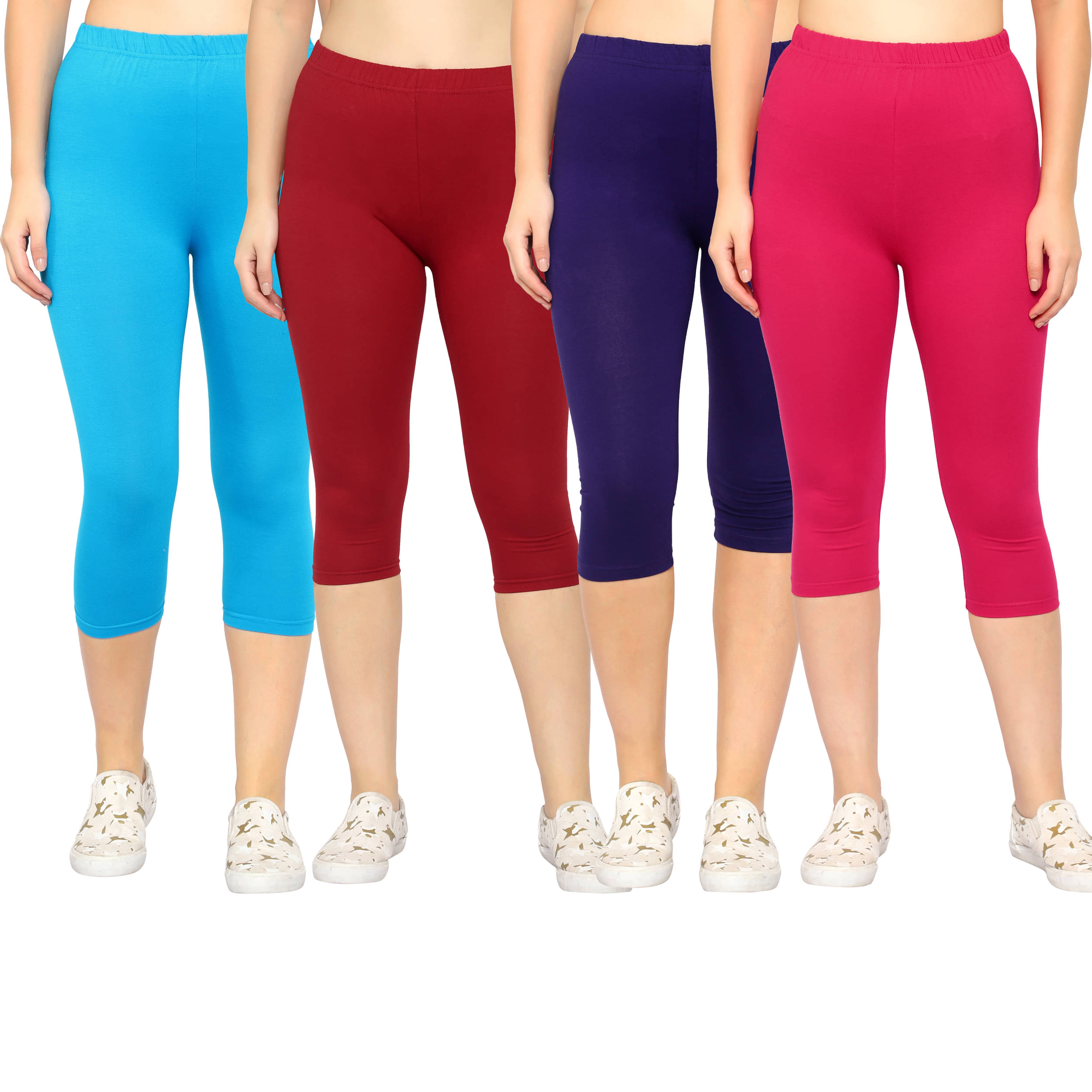     			Diaz Multi Cotton Lycra Solid Capri - Pack of 4