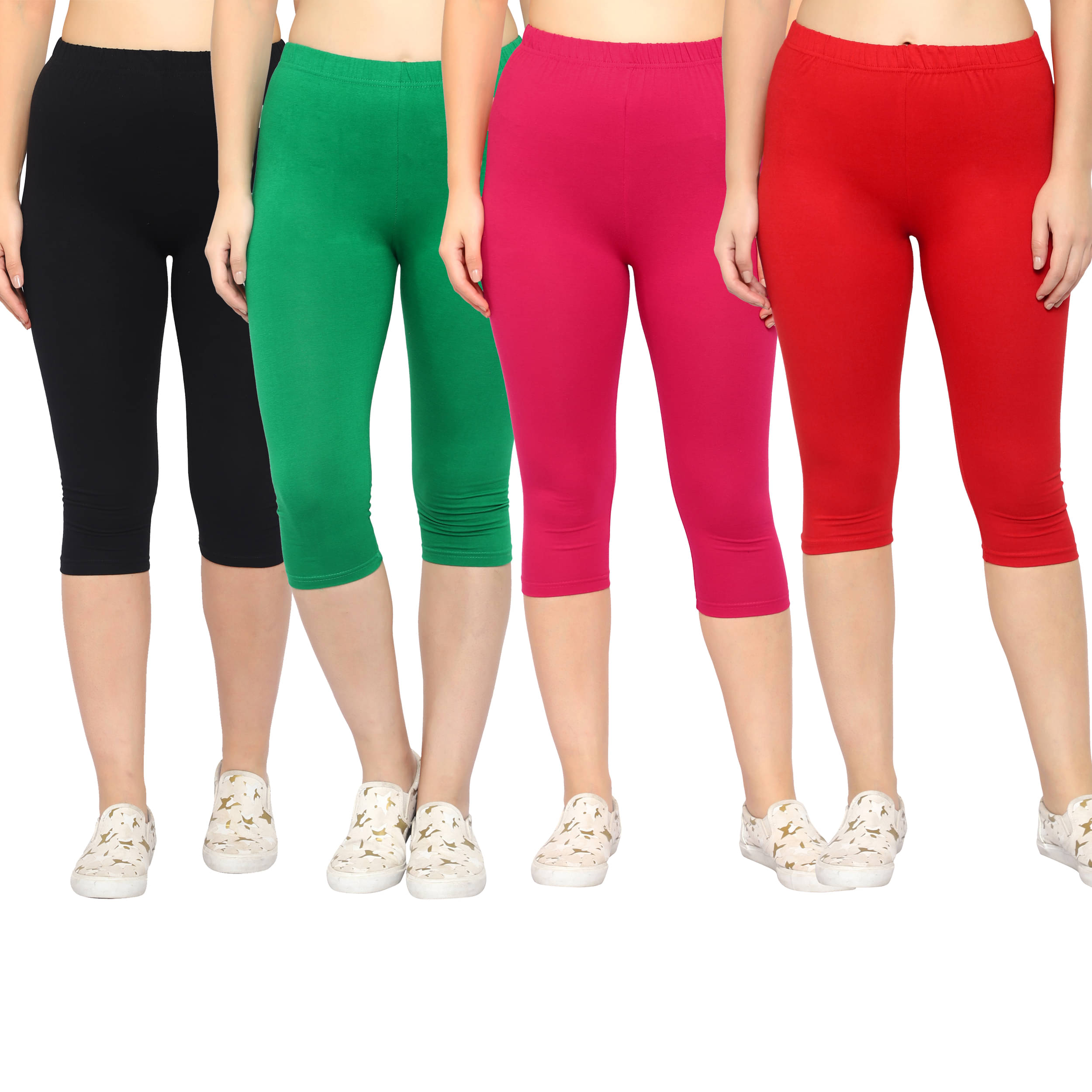     			Diaz Multi Cotton Lycra Solid Capri - Pack of 4