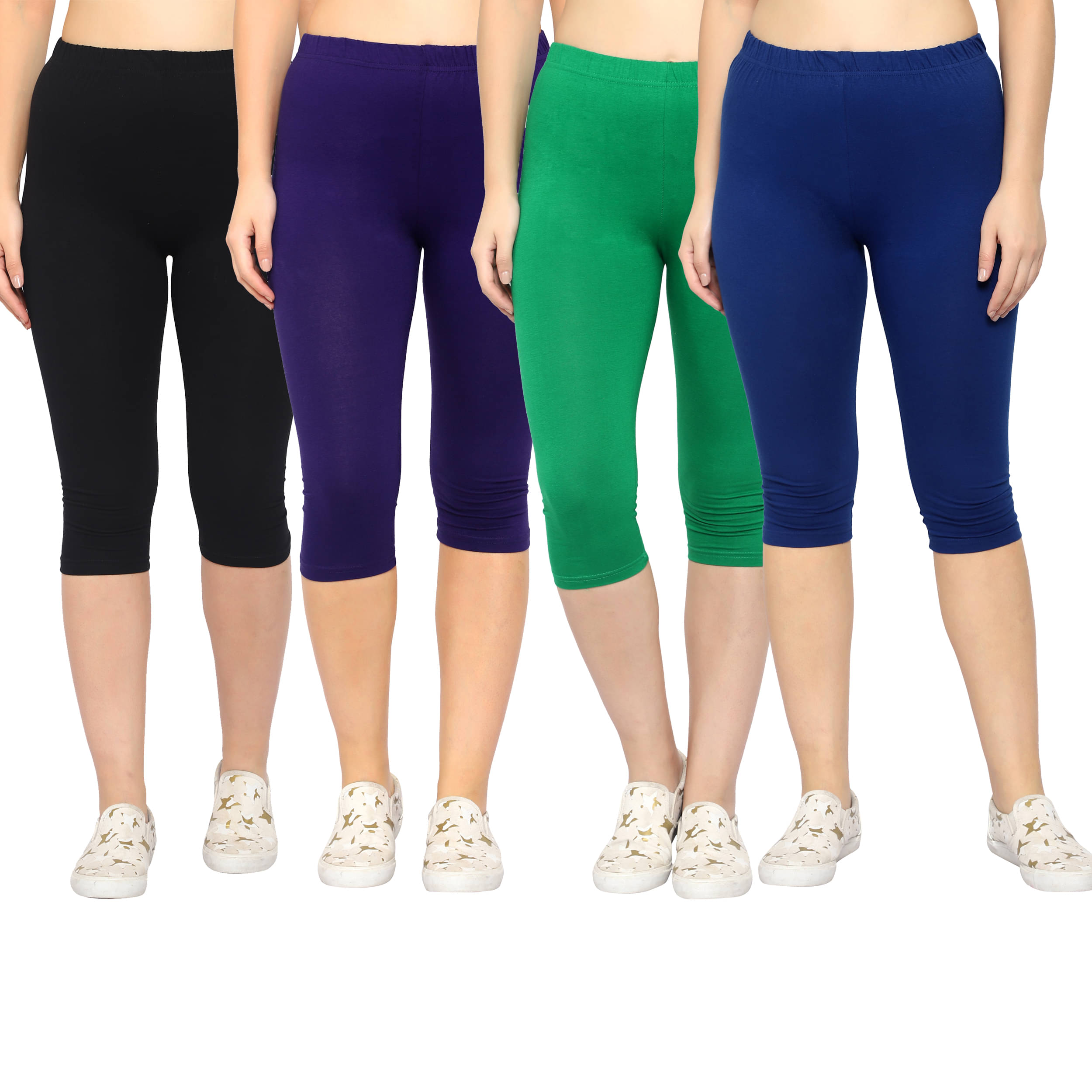     			Diaz Multi Cotton Lycra Solid Capri - Pack of 4
