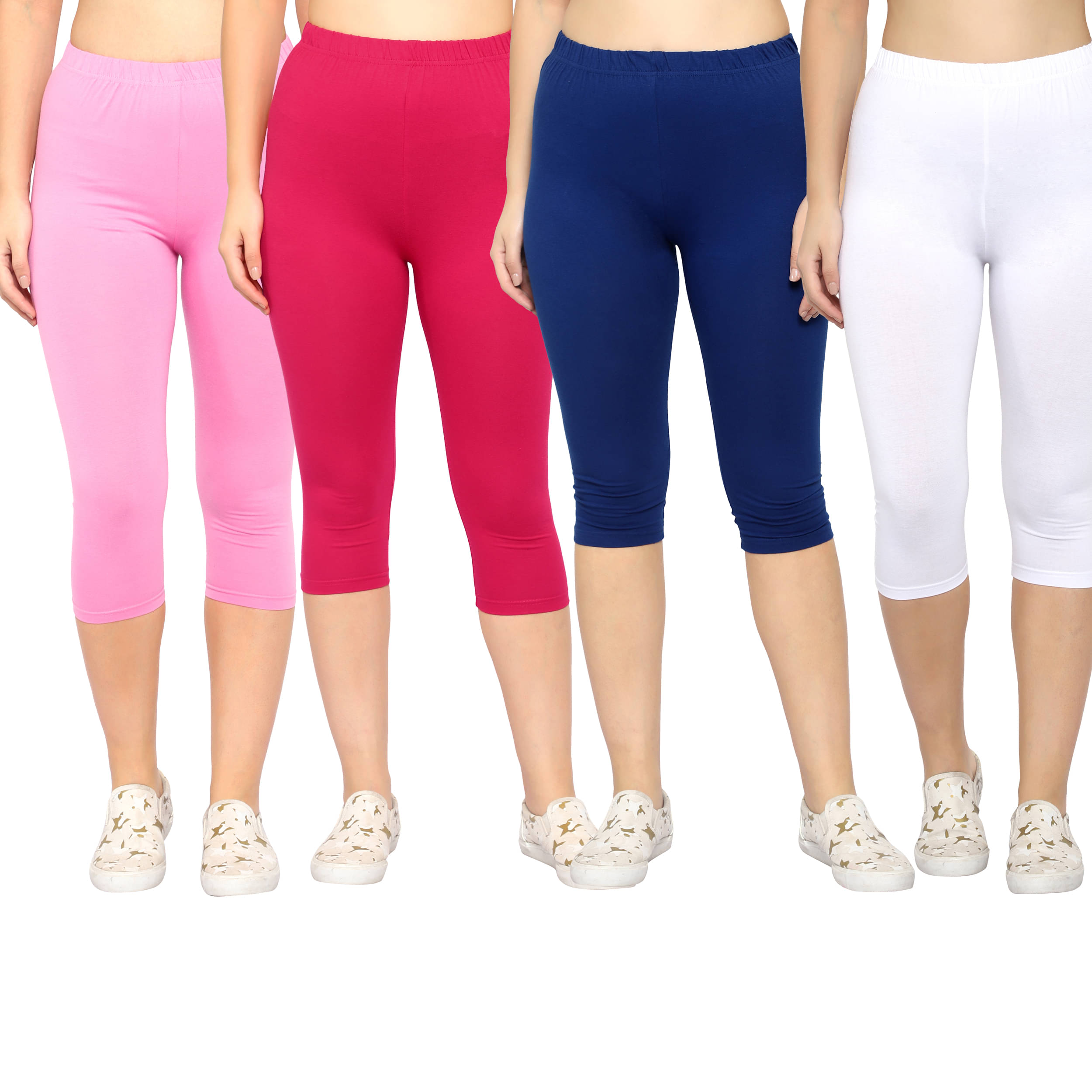     			Diaz Multi Cotton Lycra Solid Capri - Pack of 4