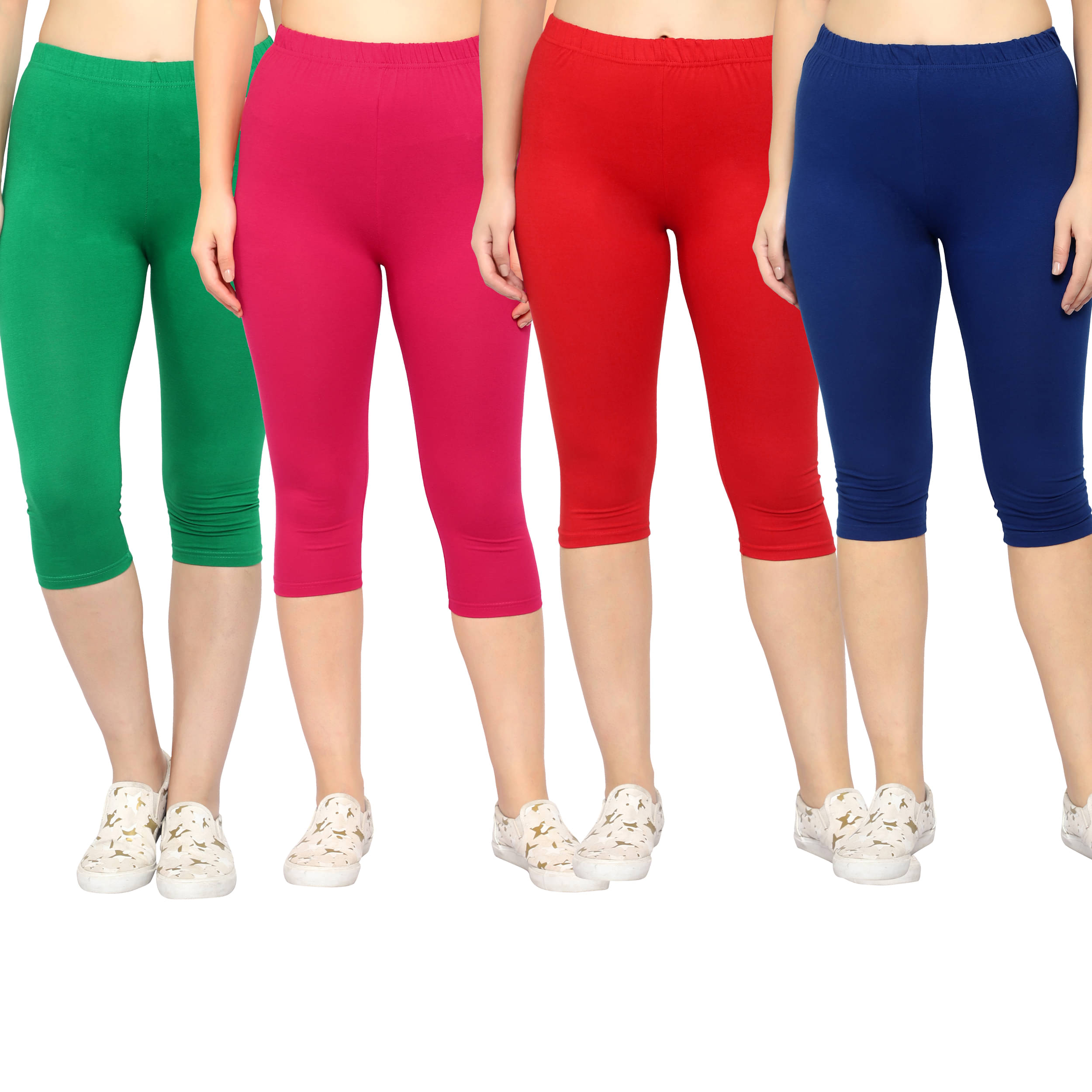     			Diaz Multi Cotton Lycra Solid Capri - Pack of 4