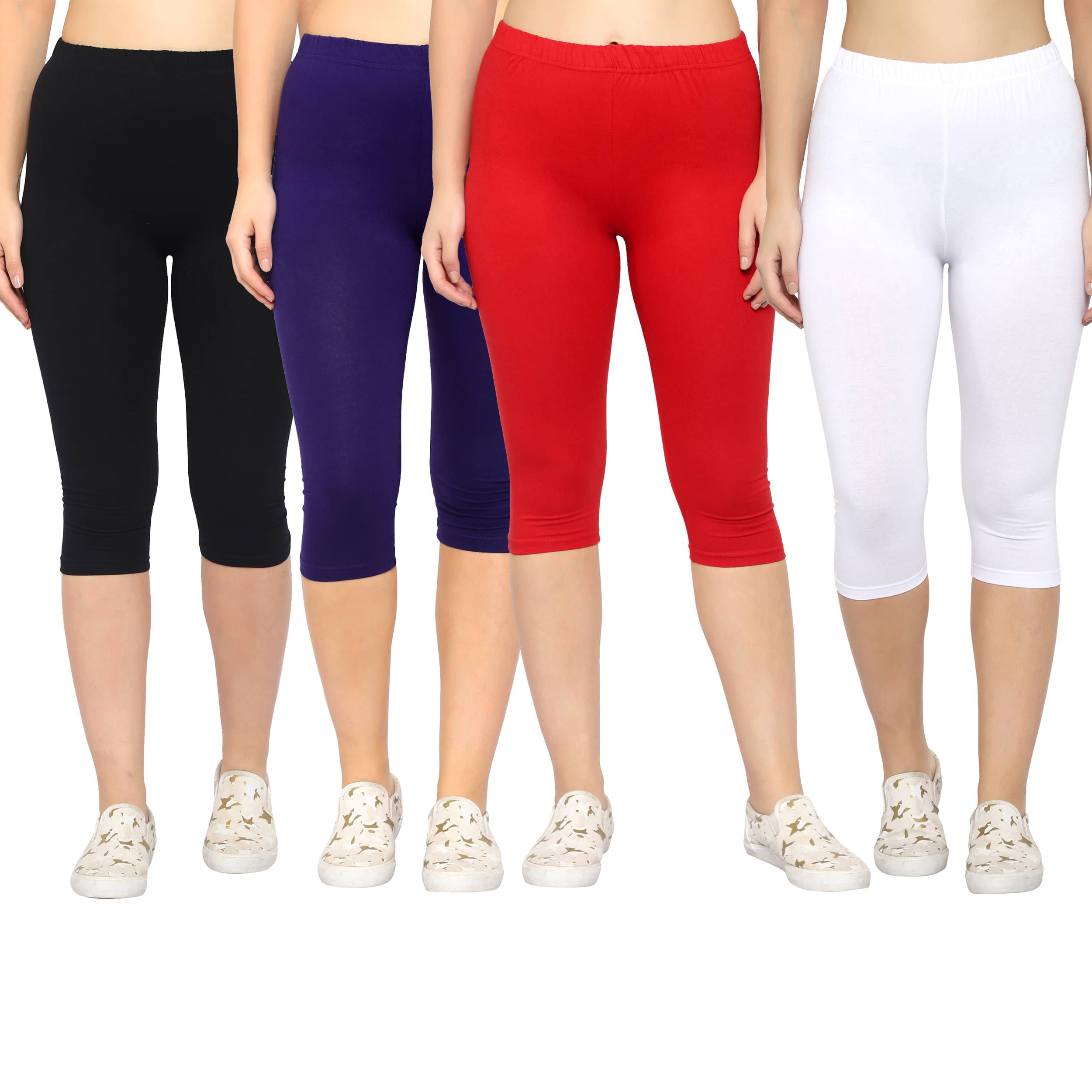     			Diaz Multi Cotton Lycra Solid Capri - Pack of 4