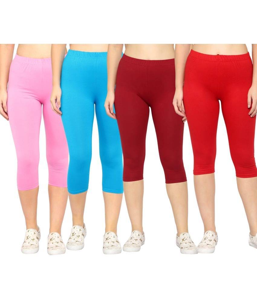     			Diaz Multi Cotton Lycra Solid Capri - Pack of 4