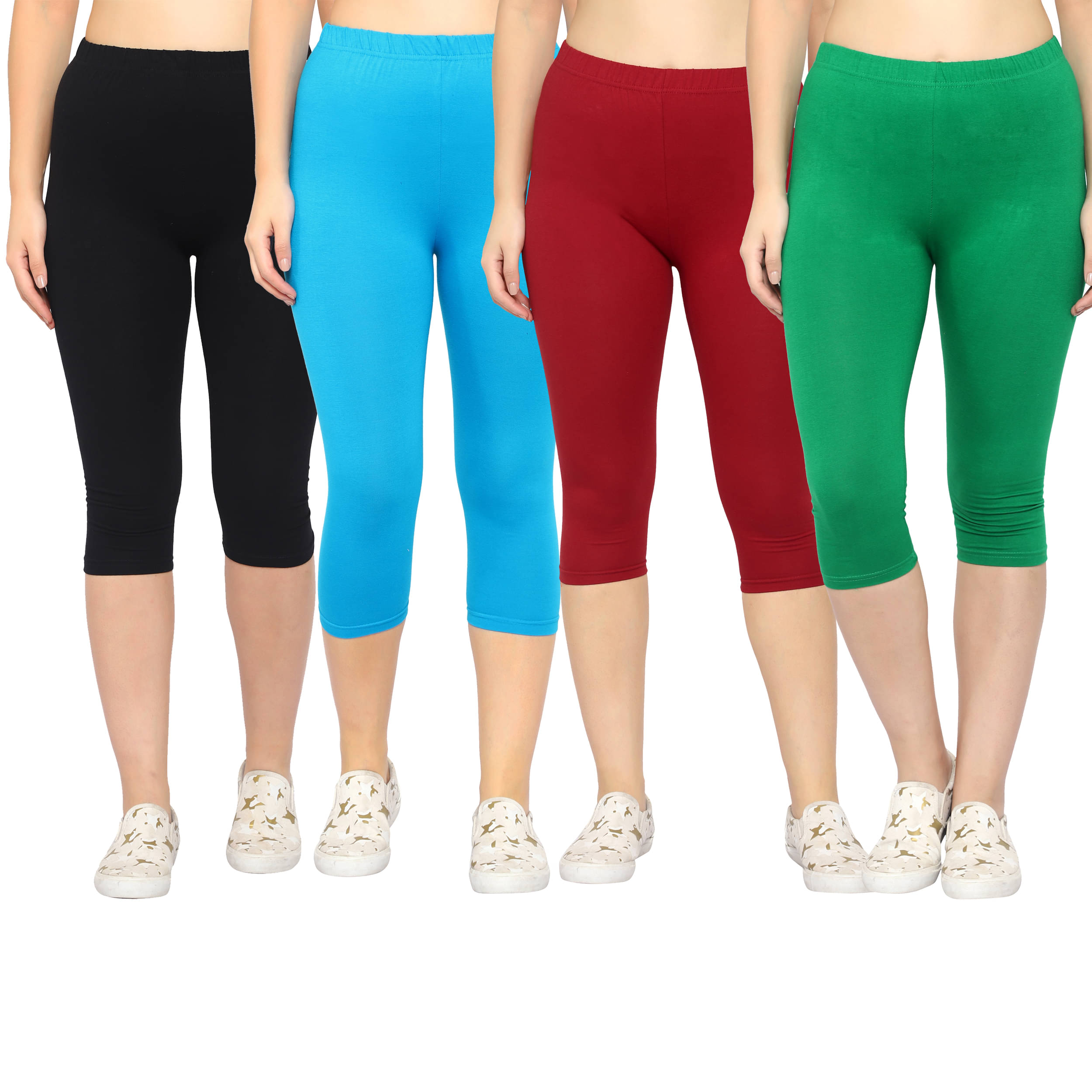     			Diaz Multi Cotton Lycra Solid Capri - Pack of 4