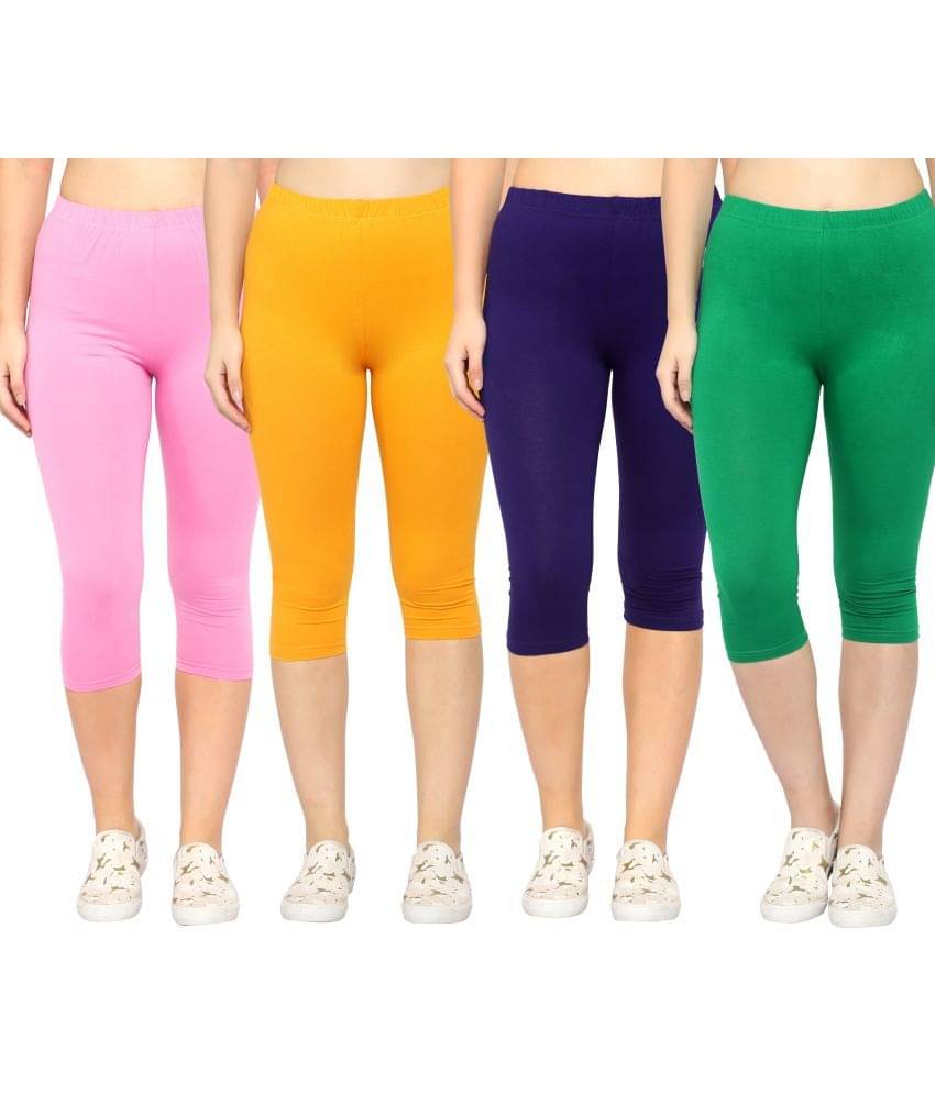     			Diaz Multi Cotton Lycra Solid Capri - Pack of 4