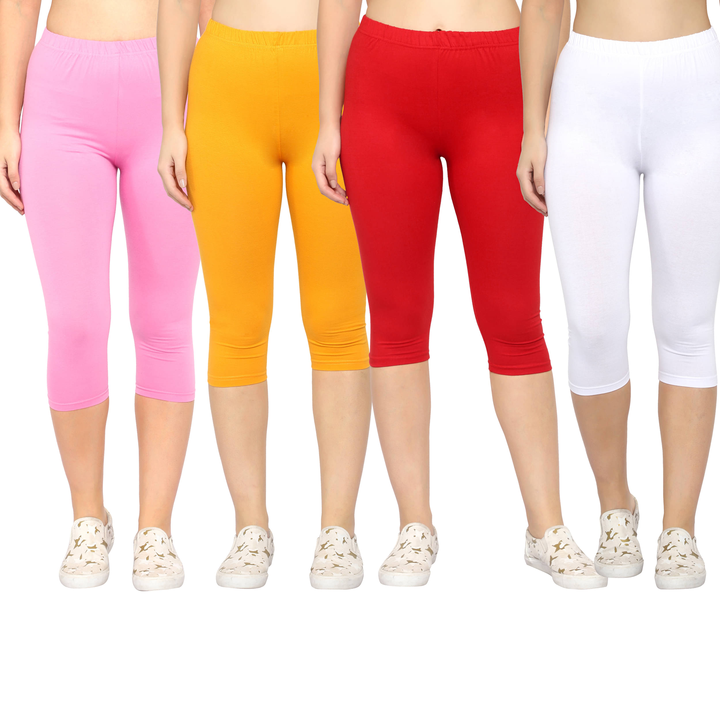     			Diaz Multi Cotton Lycra Solid Capri - Pack of 4