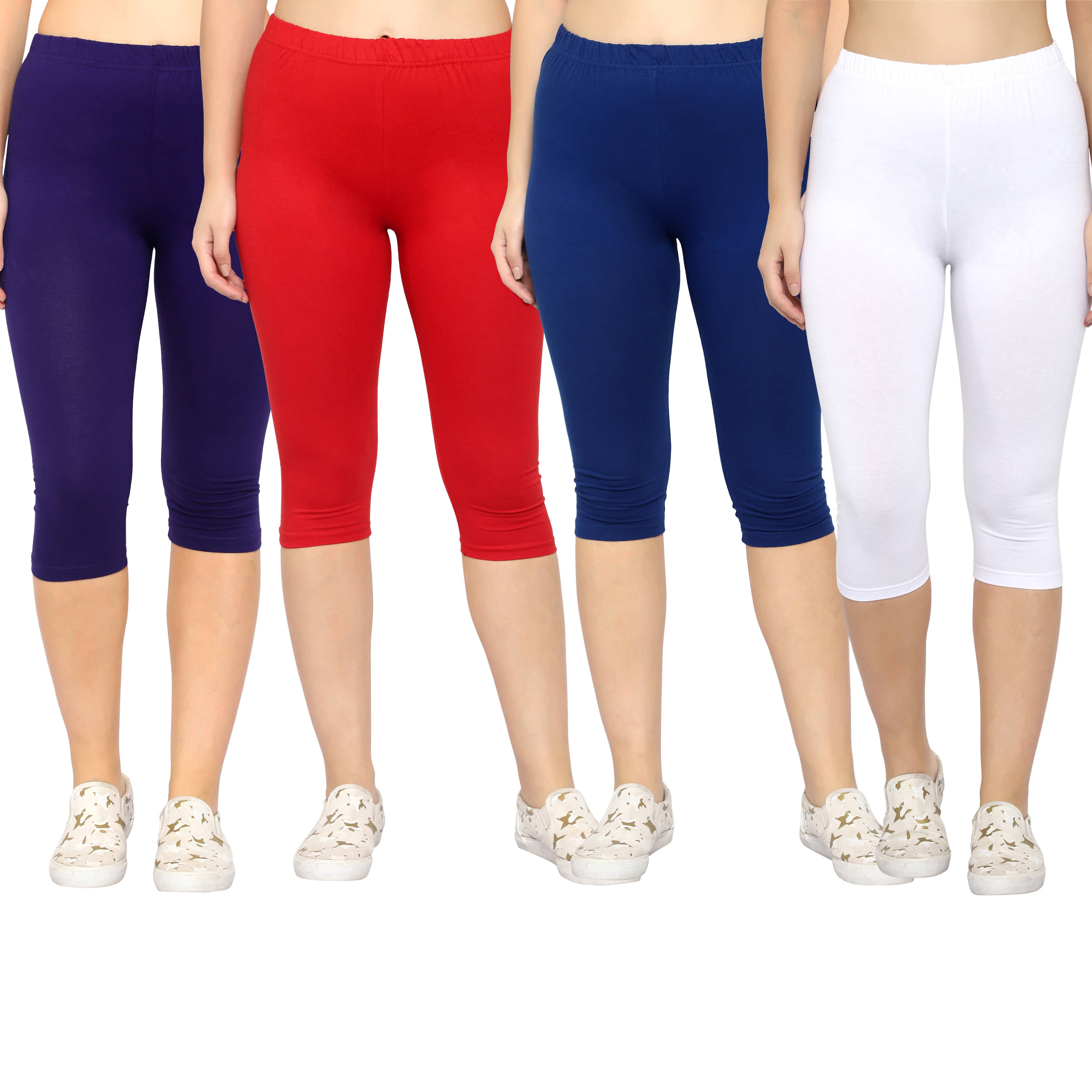     			Diaz Multi Cotton Lycra Solid Capri - Pack of 4