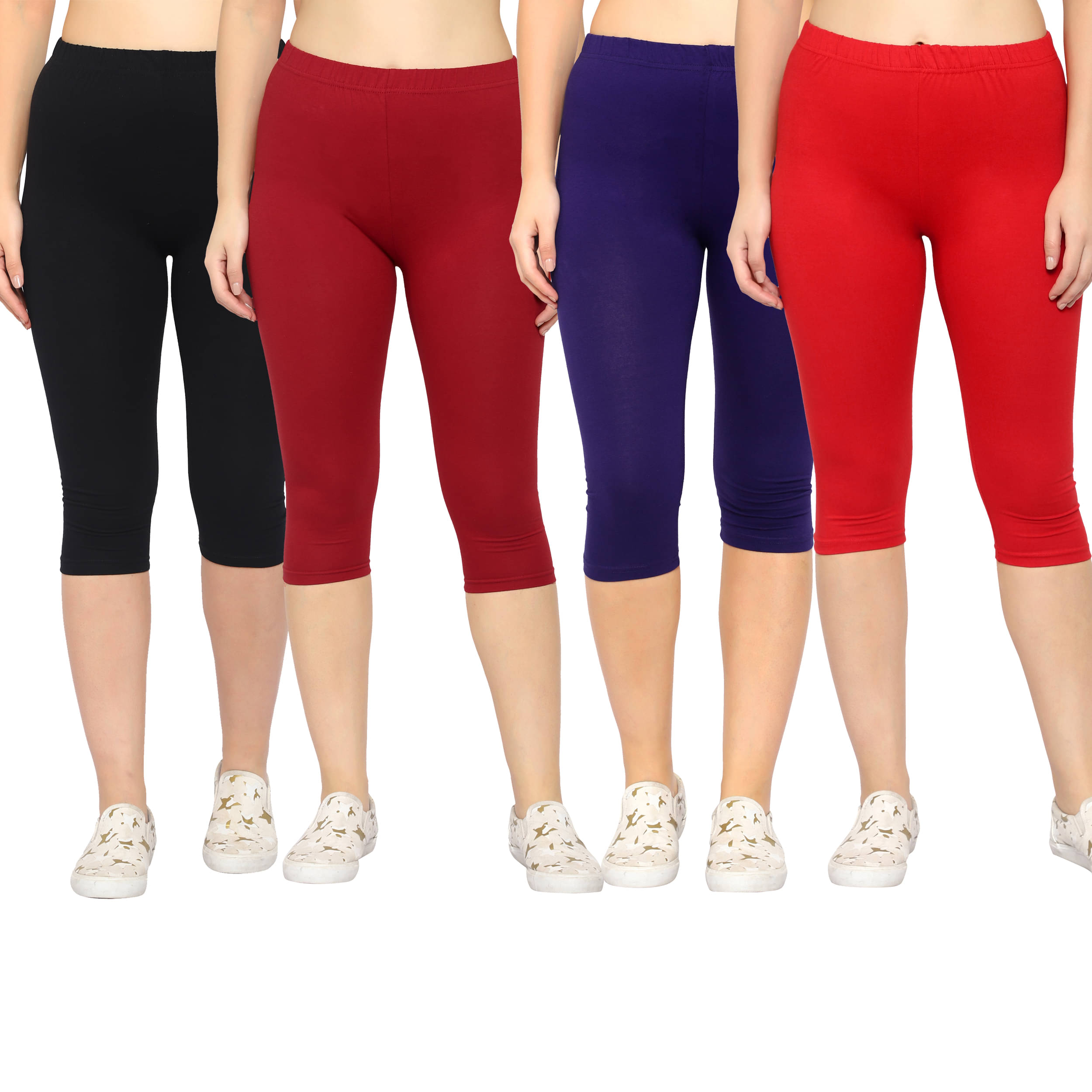     			Diaz Multi Cotton Lycra Solid Capri - Pack of 4