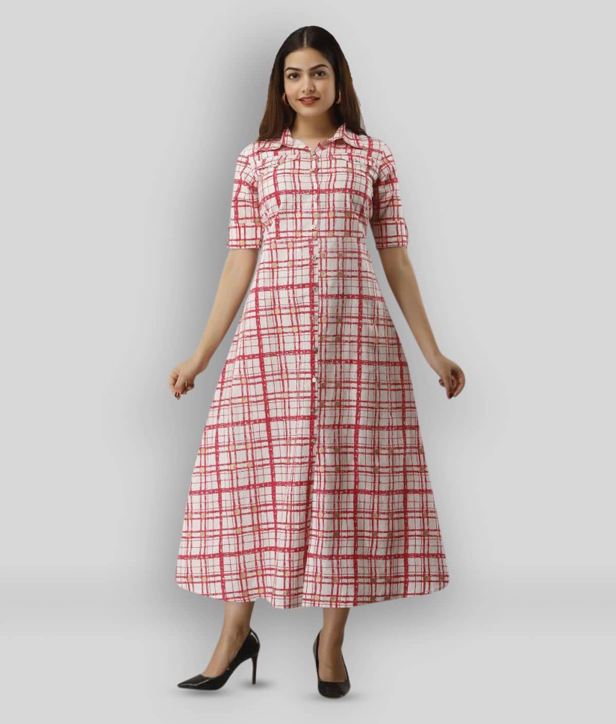 FabbibaPrints - Red Flared Cotton Blend Women's Stitched Ethnic Gown ( Pack of 1 ) - Unstitched Fabrics | Buy online on ZillyBuy