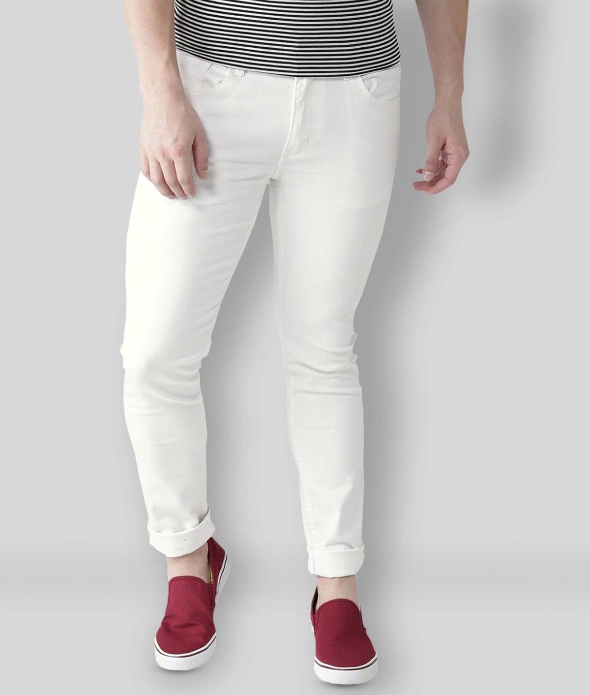 HALOGEN - White Cotton Blend Skinny Fit Men's Jeans ( Pack of 1 ) HALOGEN - White Cotton Blend Skinny Fit Men's Jeans ( Pack of 1 )