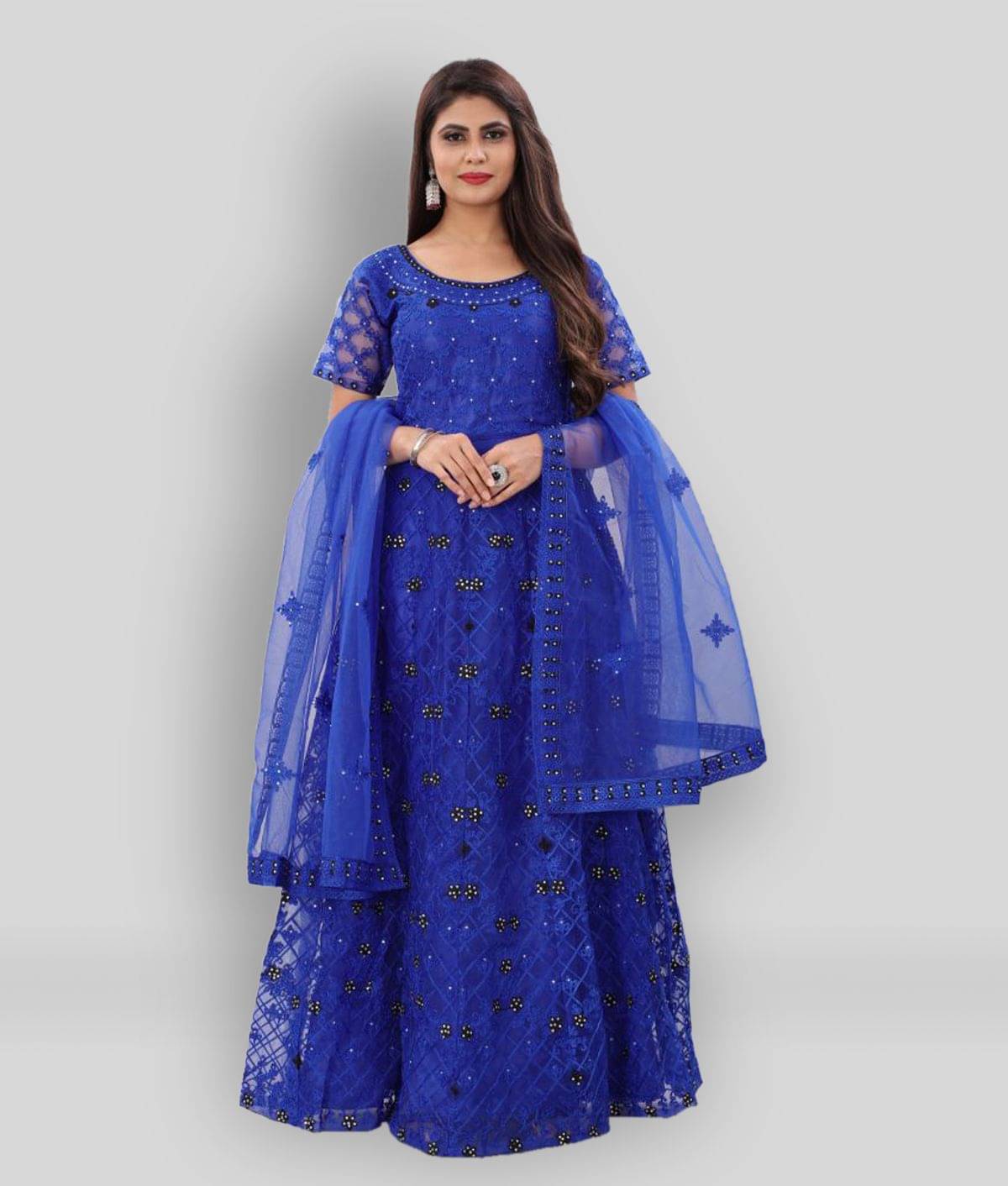 JULEE - Blue Anarkali Net Women's Stitched Ethnic Gown ( Pack of 1 ) JULEE - Blue Anarkali Net Women's Stitched Ethnic Gown ( Pack of 1 )