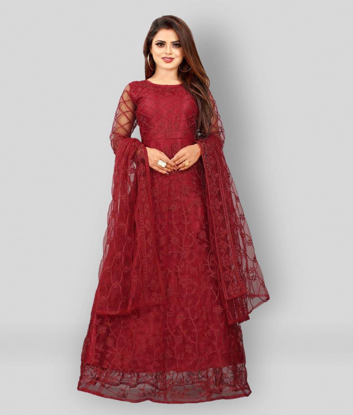 JULEE - Maroon A-line Net Women's Stitched Ethnic Gown ( Pack of 1 ) JULEE - Maroon A-line Net Women's Stitched Ethnic Gown ( Pack of 1 )