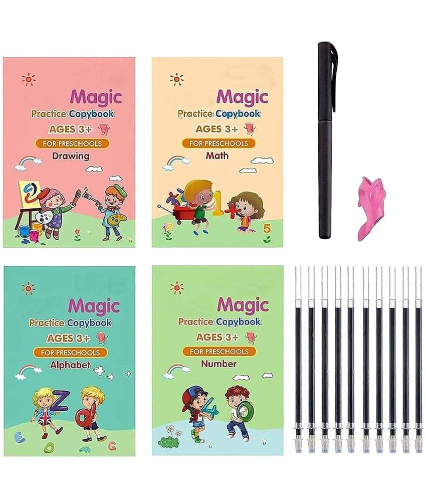 Magic Practice Copy Book for Pre-School Kids, Re-Usable Drawing, Alphabet, Numbers and Math Exercise Notebook, English Magic Book for Children (4 x Books,10 x Refill,1 x Pen,1 x Grip) Magic Practice Copy Book for Pre-School Kids, Re-Usable Drawing, Alphabet, Numbers and Math Exercise Notebook, English Magic Book for Children (4 x Books,10 x Refill,1 x Pen,1 x Grip)