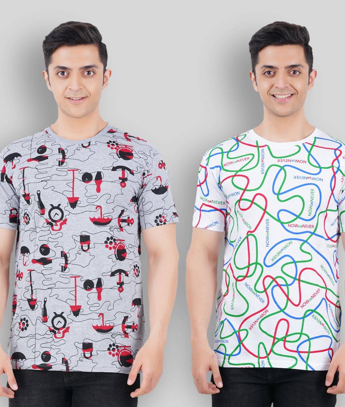 NOW OR NEVER Pack of 2 Cotton Blend Regular Fit Men's T-Shirt ( White ) NOW OR NEVER Pack of 2 Cotton Blend Regular Fit Men's T-Shirt ( White )