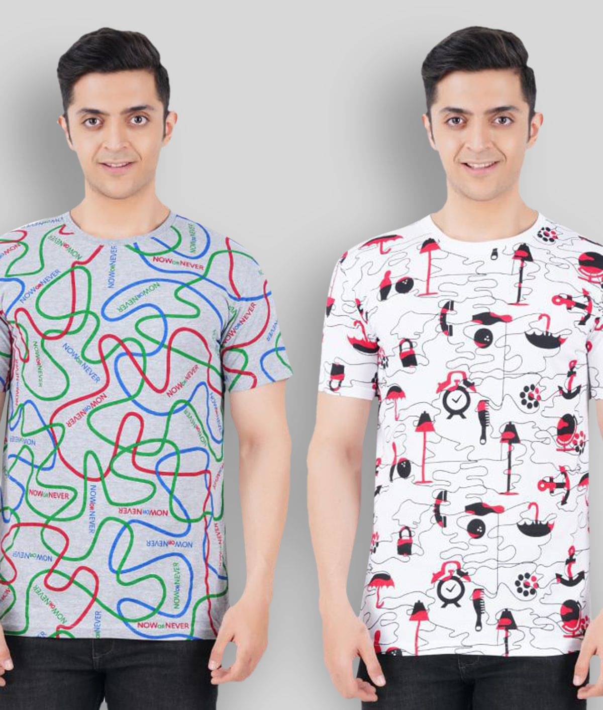NOW OR NEVER Pack of 2 Cotton Blend Regular Fit Men's T-Shirt ( Multicolor ) NOW OR NEVER Pack of 2 Cotton Blend Regular Fit Men's T-Shirt ( Multicolor )