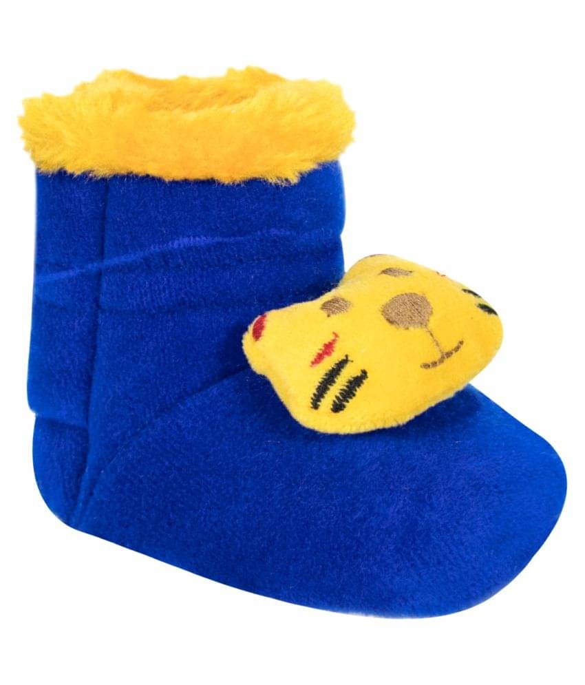     			Neska Moda 9 To 12 Months Baby Boys & Girls Teddy And Lion Face Velvet Baby Booties (Dark Blue) -BT811