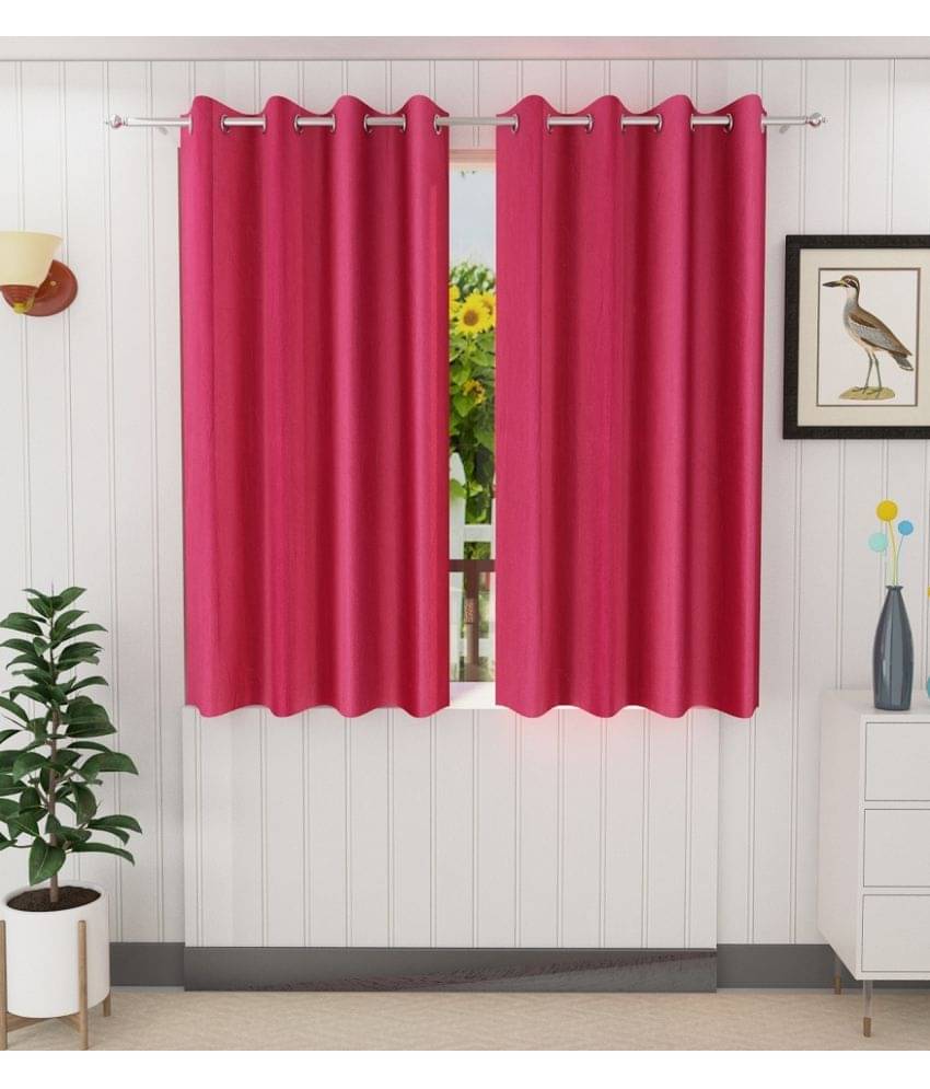 Panipat Textile Hub Solid Semi-Transparent Eyelet Door Curtain 7 ft Pack of 2 -Pink     			Panipat Textile Hub Solid Semi-Transparent Eyelet Door Curtain 7 ft Pack of 2 -Pink