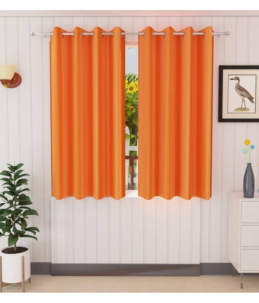 Panipat Textile Hub Solid Semi-Transparent Eyelet Door Curtain 7 ft Pack of 2 -Orange Panipat Textile Hub Solid Semi-Transparent Eyelet Door Curtain 7 ft Pack of 2 -Orange
