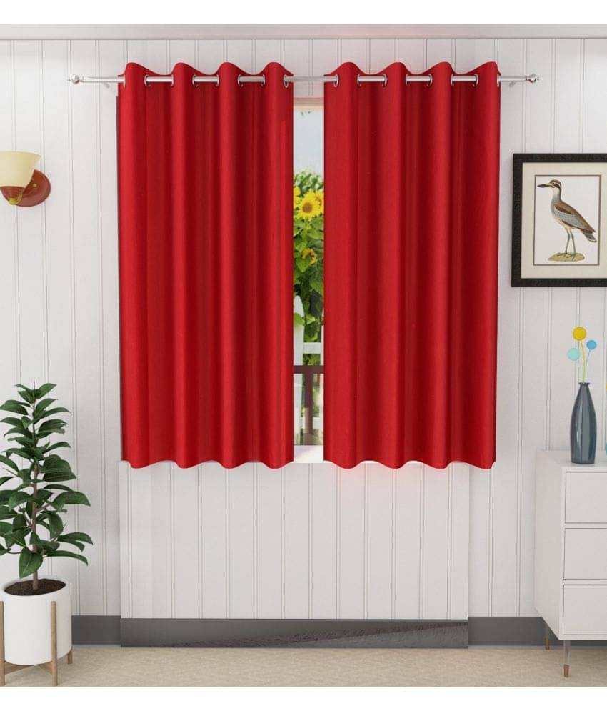 Panipat Textile Hub Solid Semi-Transparent Eyelet Door Curtain 7 ft Pack of 2 -Red Panipat Textile Hub Solid Semi-Transparent Eyelet Door Curtain 7 ft Pack of 2 -Red