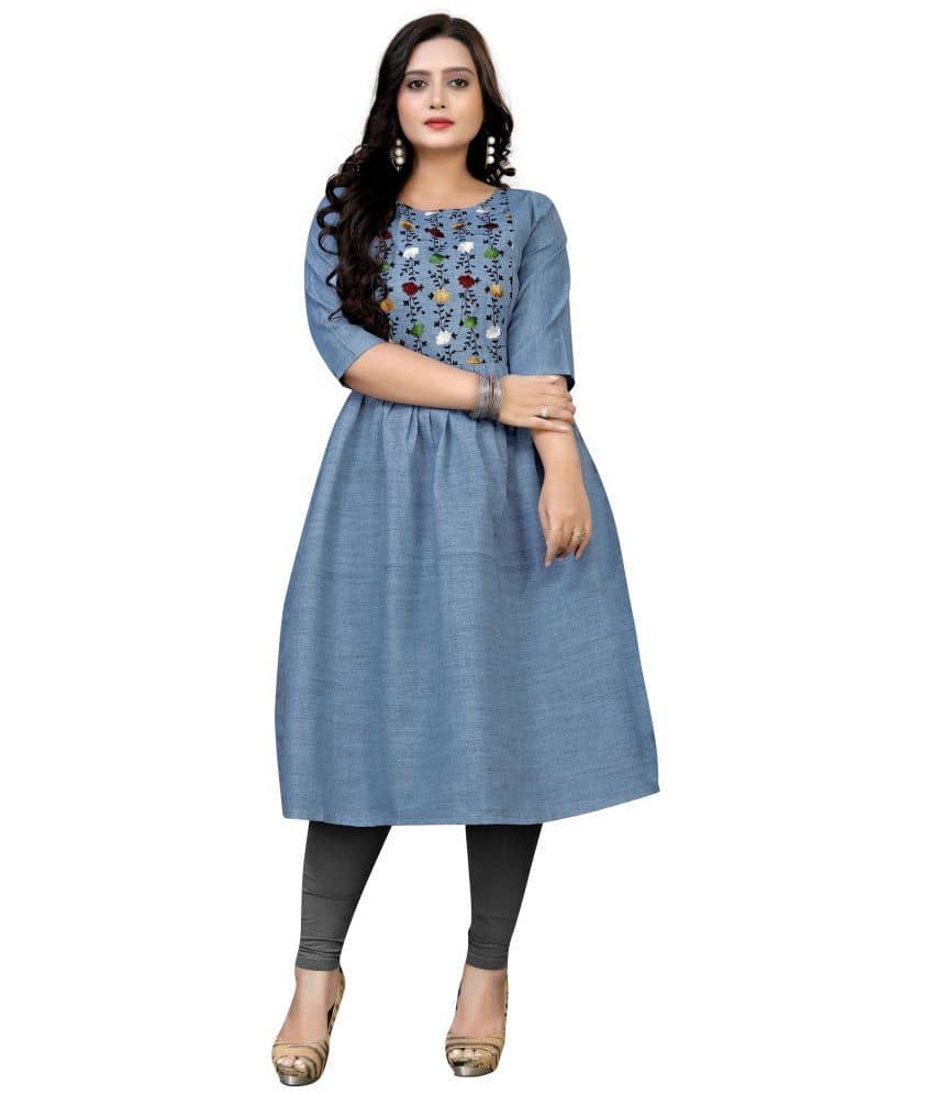 Rangrasiya - Blue Cotton Women's Flared Kurti ( Pack of 1 ) - Kurtis, Tunics | Buy online on ZillyBuy
