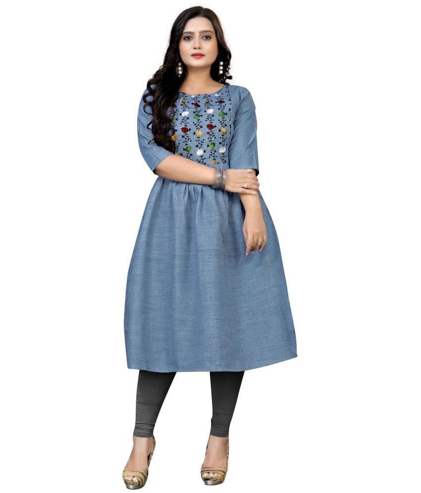 Rangrasiya - Blue Cotton Women's Flared Kurti ( Pack of 1 ) Rangrasiya - Blue Cotton Women's Flared Kurti ( Pack of 1 )