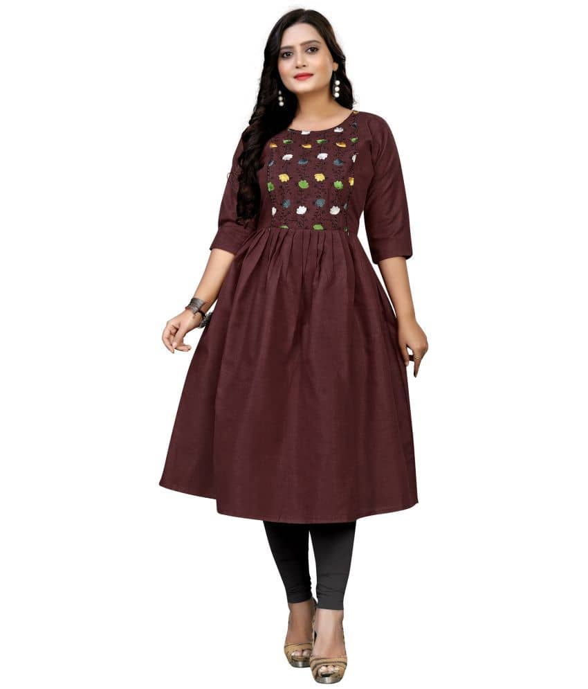 Rangrasiya - Maroon Cotton Women's Flared Kurti ( Pack of 1 ) - Kurtis, Tunics | Buy online on ZillyBuy