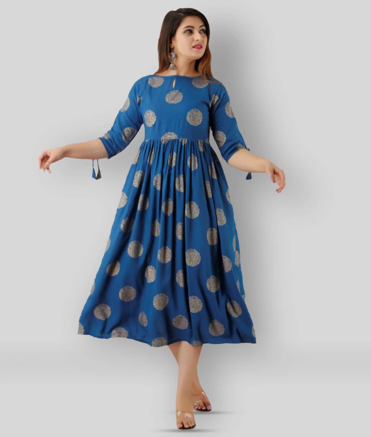 SAART BUNAAI - Blue Anarkali Rayon Women's Stitched Ethnic Gown ( Pack of 1 ) - Unstitched Fabrics | Buy online on ZillyBuy