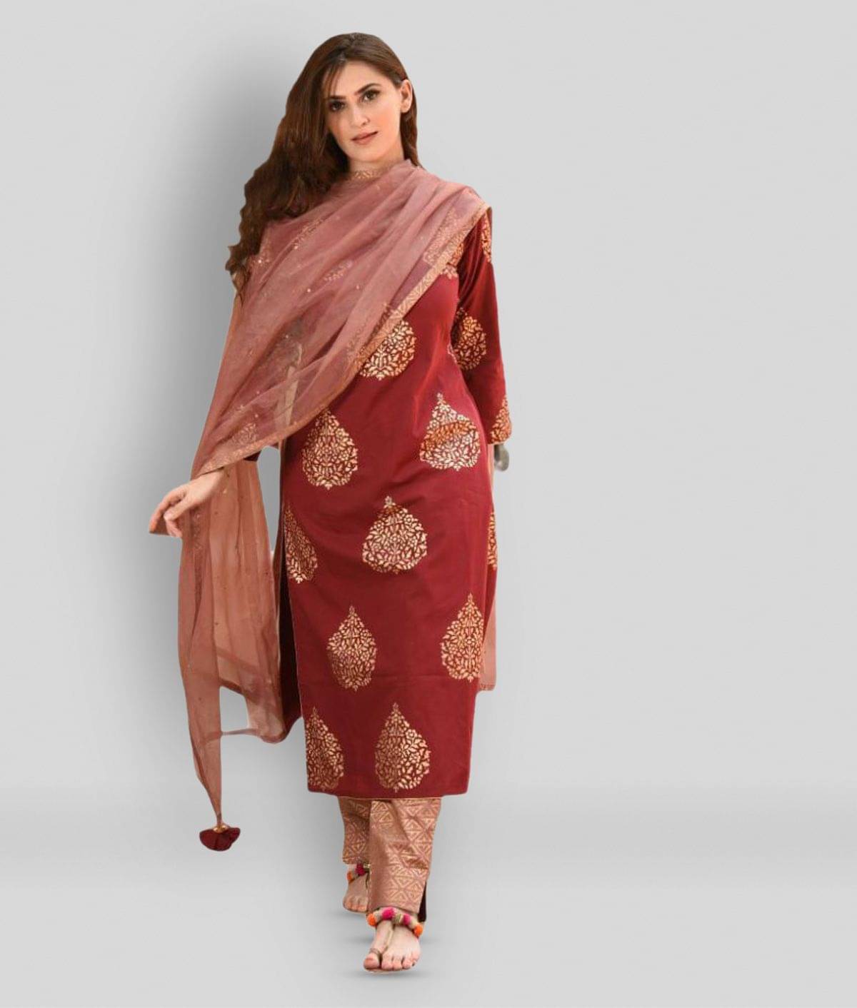     			The Style Story - Maroon Straight Rayon Women's Stitched Salwar Suit ( Pack of 1 )