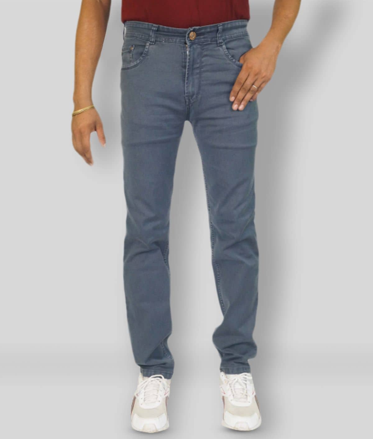 plounge - Grey Cotton Blend Regular Fit Men's Jeans ( Pack of 1 ) - Jeans | Buy online on ZillyBuy