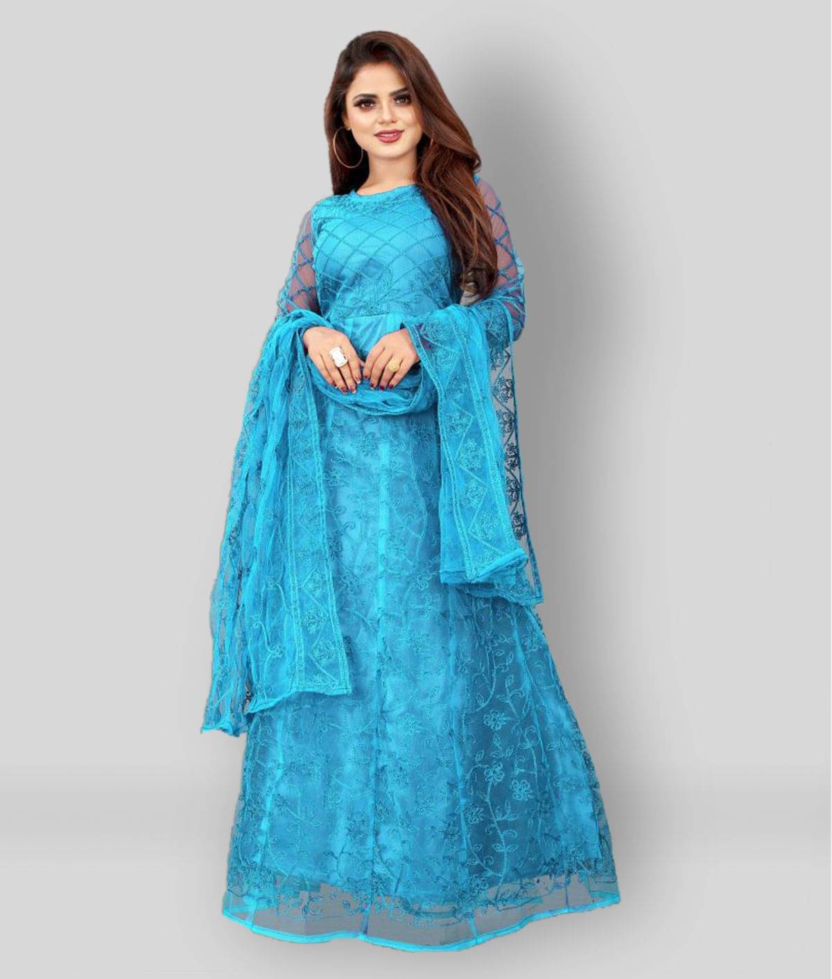     			Apnisha - Turquoise A-line Net Women's Stitched Ethnic Gown ( Pack of 1 )
