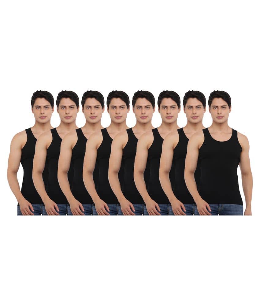 Dollar Bigboss Men's Black Pack of 8 Solid Combed Cotton Vest - Nightwear & Loungewear | Buy online on ZillyBuy