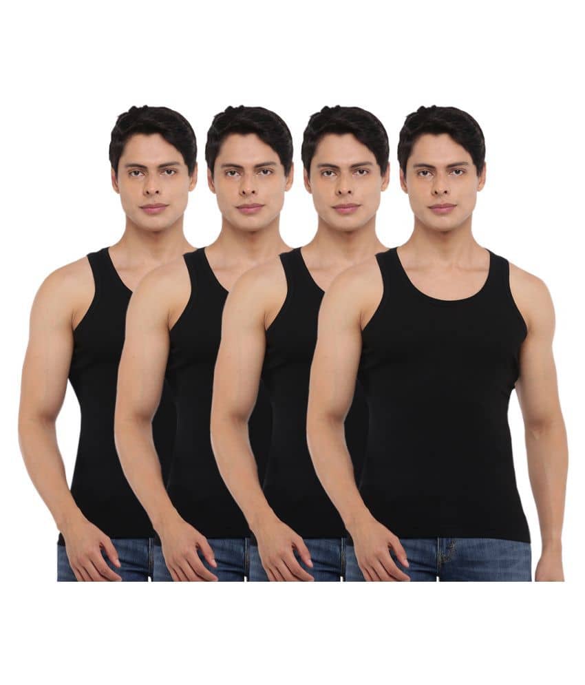 Dollar Bigboss Men's Black Pack of 4 Solid Combed Cotton Vest - Nightwear & Loungewear | Buy online on ZillyBuy