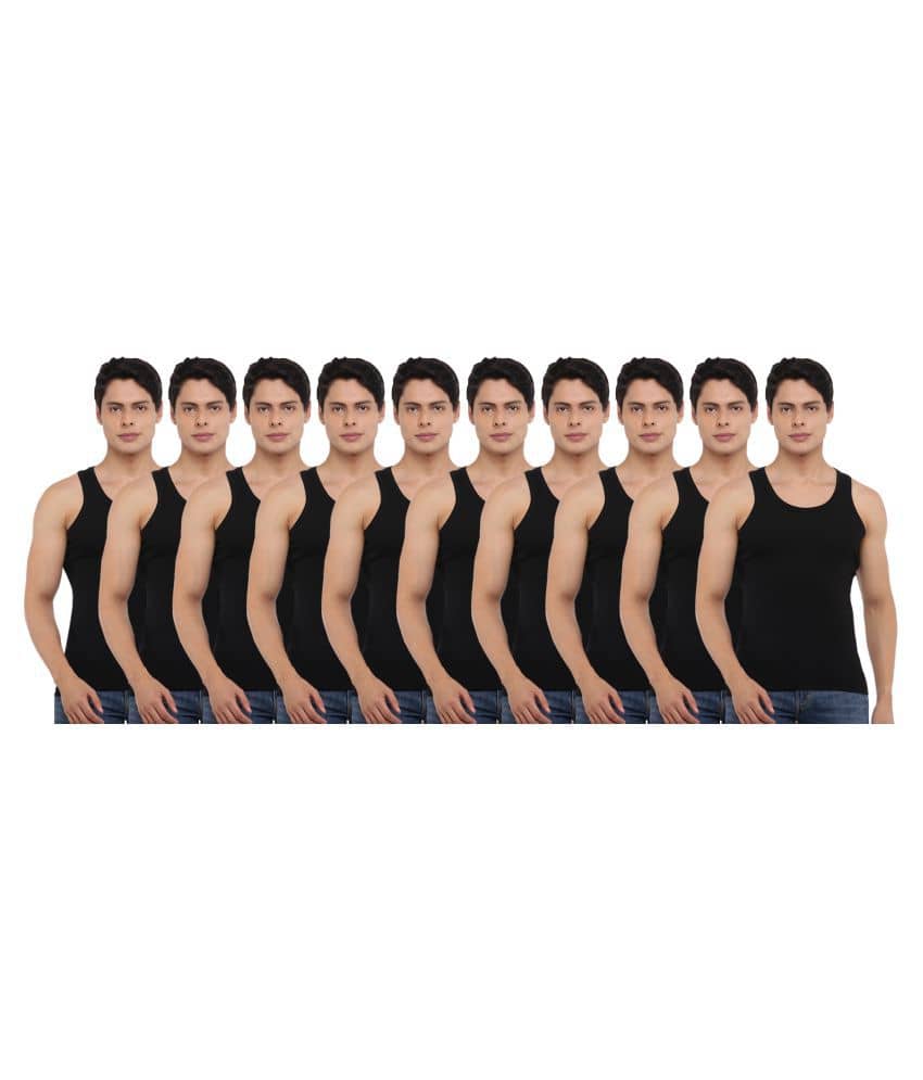 Dollar Bigboss Men's Black Pack of 10 Solid Combed Cotton Vest - Nightwear & Loungewear | Buy online on ZillyBuy
