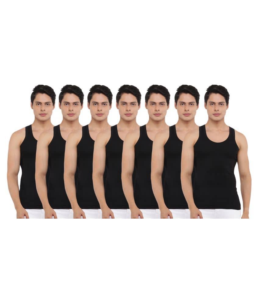Dollar Bigboss Men's Black Pack of 7 Solid Combed Cotton Vest - Nightwear & Loungewear | Buy online on ZillyBuy