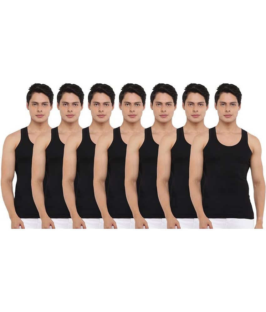 Dollar Bigboss Men's Black Pack of 7 Solid Combed Cotton Vest - Nightwear & Loungewear | Buy online on ZillyBuy