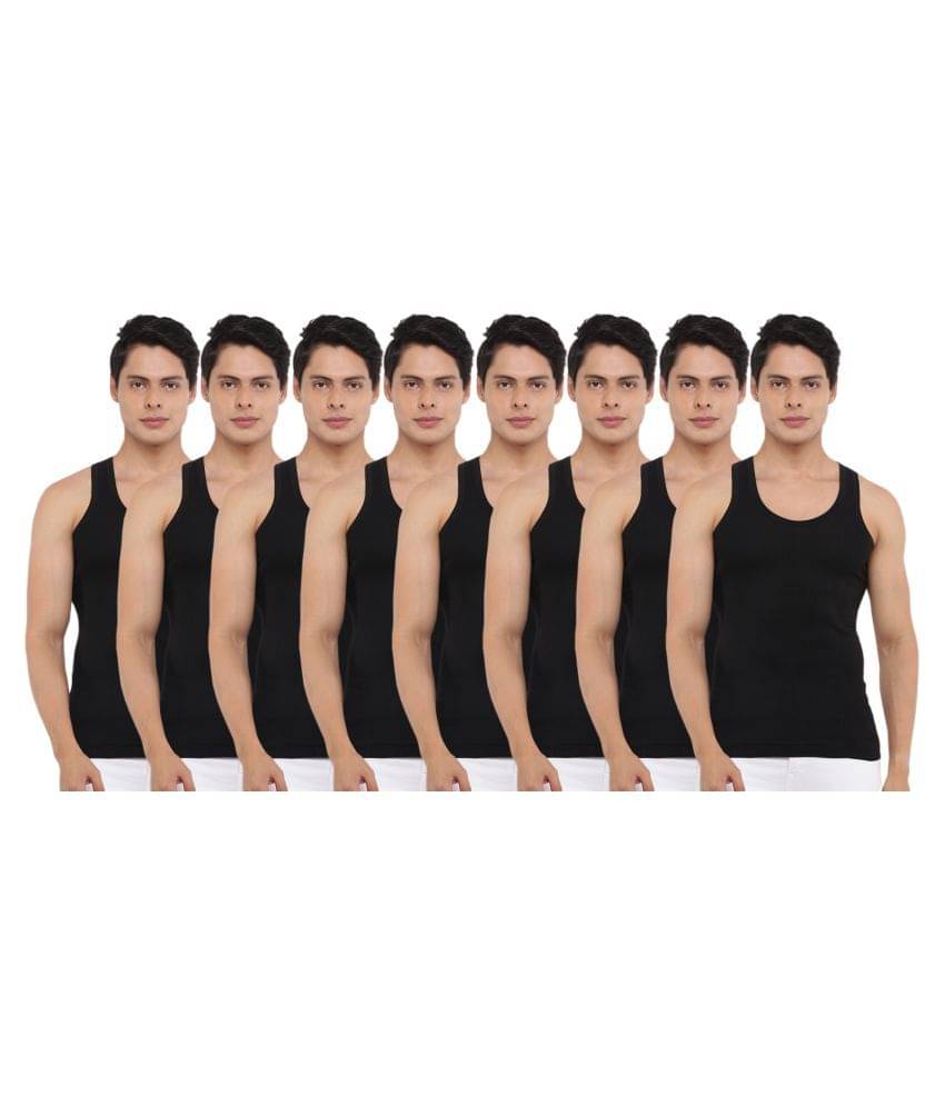 Dollar Bigboss Men's Black Pack of 8 Solid Combed Cotton Vest     			Dollar Bigboss Men's Black Pack of 8 Solid Combed Cotton Vest