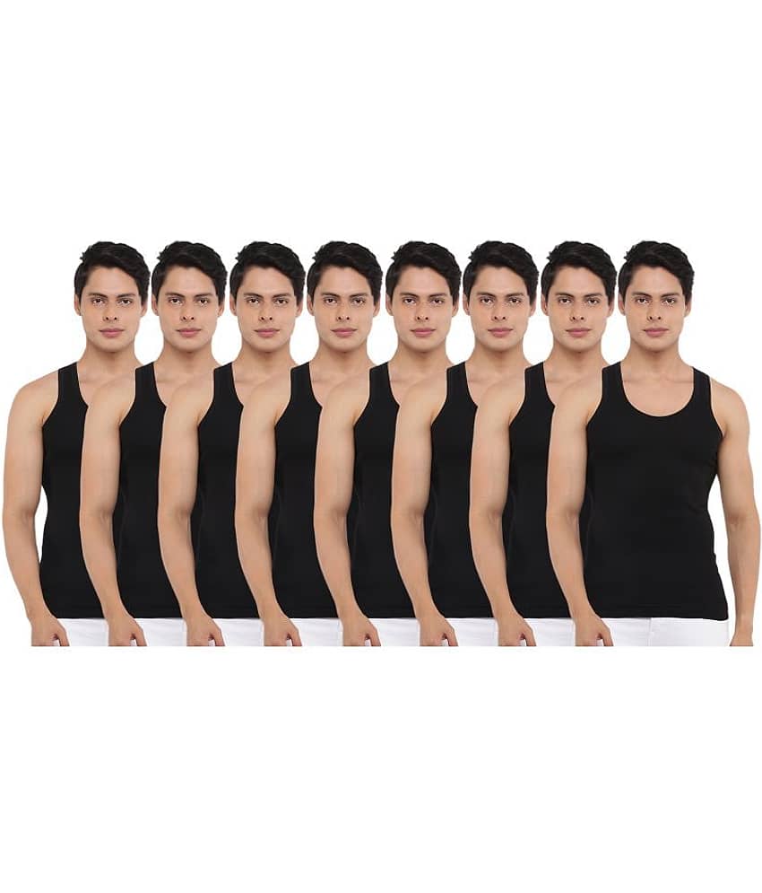 Dollar Bigboss Men's Black Pack of 8 Solid Combed Cotton Vest - Nightwear & Loungewear | Buy online on ZillyBuy