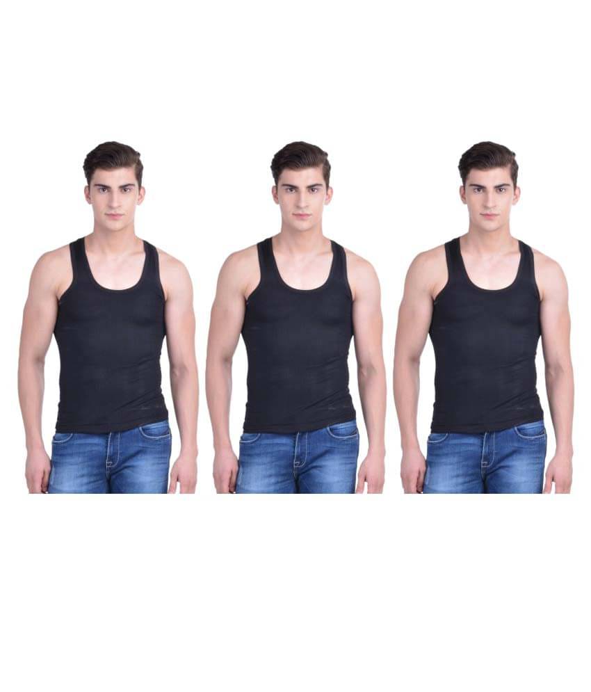 Dollar Bigboss Men's Black Pack of 3 Solid Combed Cotton Vest Dollar Bigboss Men's Black Pack of 3 Solid Combed Cotton Vest