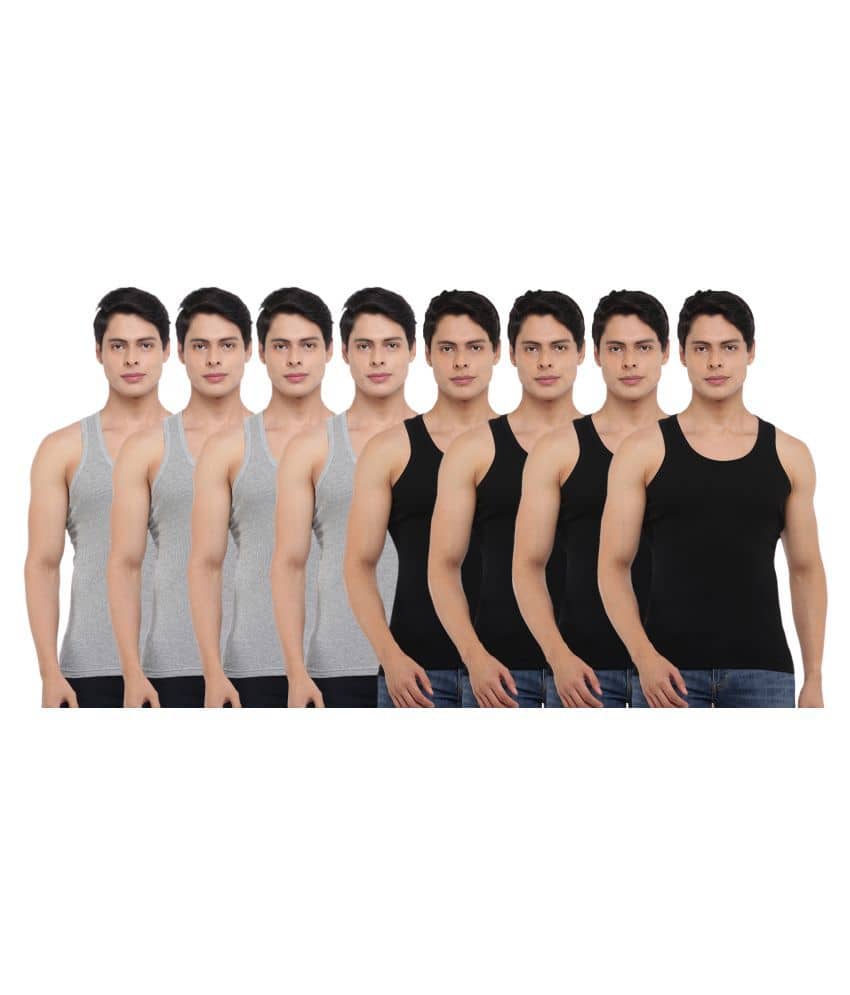 Dollar Bigboss Men's Pack of 8 Solid Combed Cotton Vest - Nightwear & Loungewear | Buy online on ZillyBuy