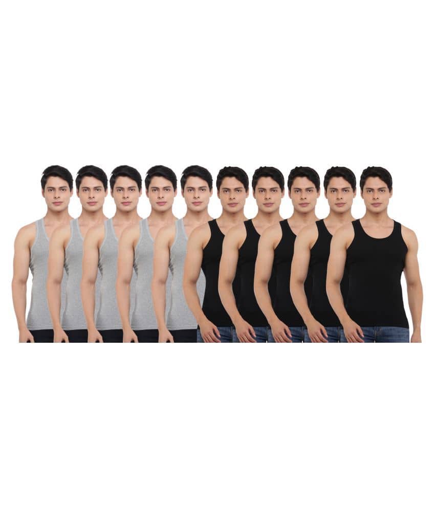 Dollar Bigboss Men's Pack of 10 Solid Combed Cotton Vest - Nightwear & Loungewear | Buy online on ZillyBuy