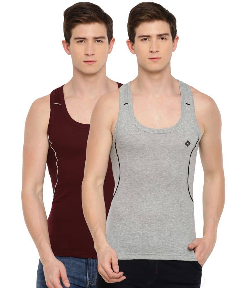 Dollar Bigboss Men's Pack of 2 Solid Combed Cotton Racerback Styled Gym Vest (Colour May Vary) - Nightwear & Loungewear | Buy online on ZillyBuy