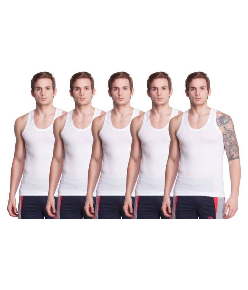     			Dollar Bigboss Men's White Pack of 5 Solid Egyptian Cotton Vest