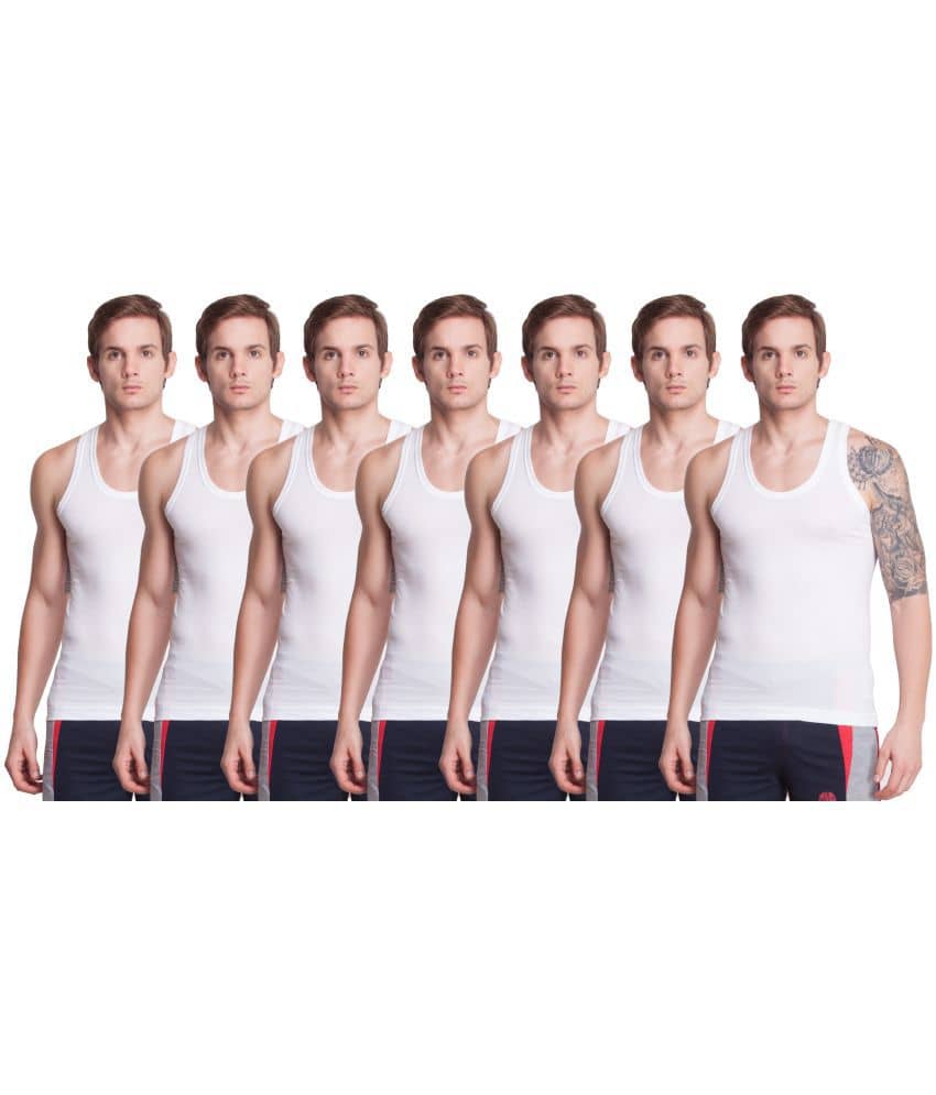 Dollar Bigboss Men's White Pack of 7 Solid Egyptian Cotton Vest - Nightwear & Loungewear | Buy online on ZillyBuy