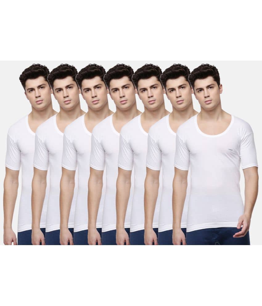 Dollar Bigboss Men's White Pack of 7 Solid Combed Cotton Shrinkless Vest - Nightwear & Loungewear | Buy online on ZillyBuy