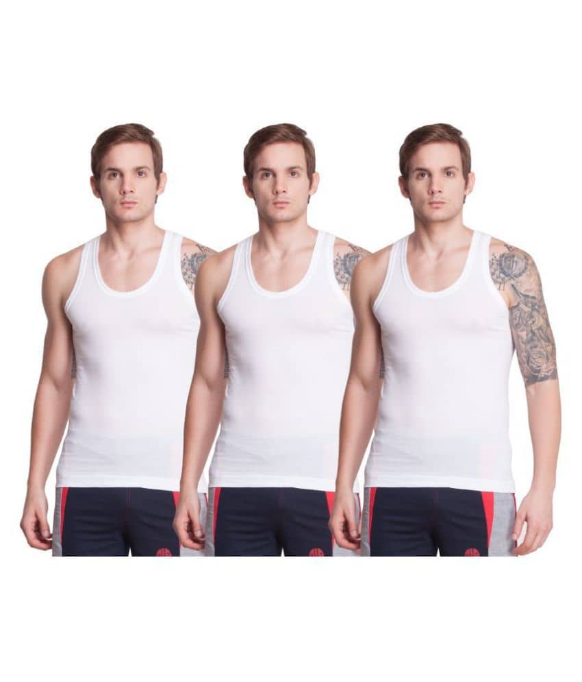 Dollar Bigboss Men's White Pack of 3 Solid Egyptian Cotton Vest - Nightwear & Loungewear | Buy online on ZillyBuy