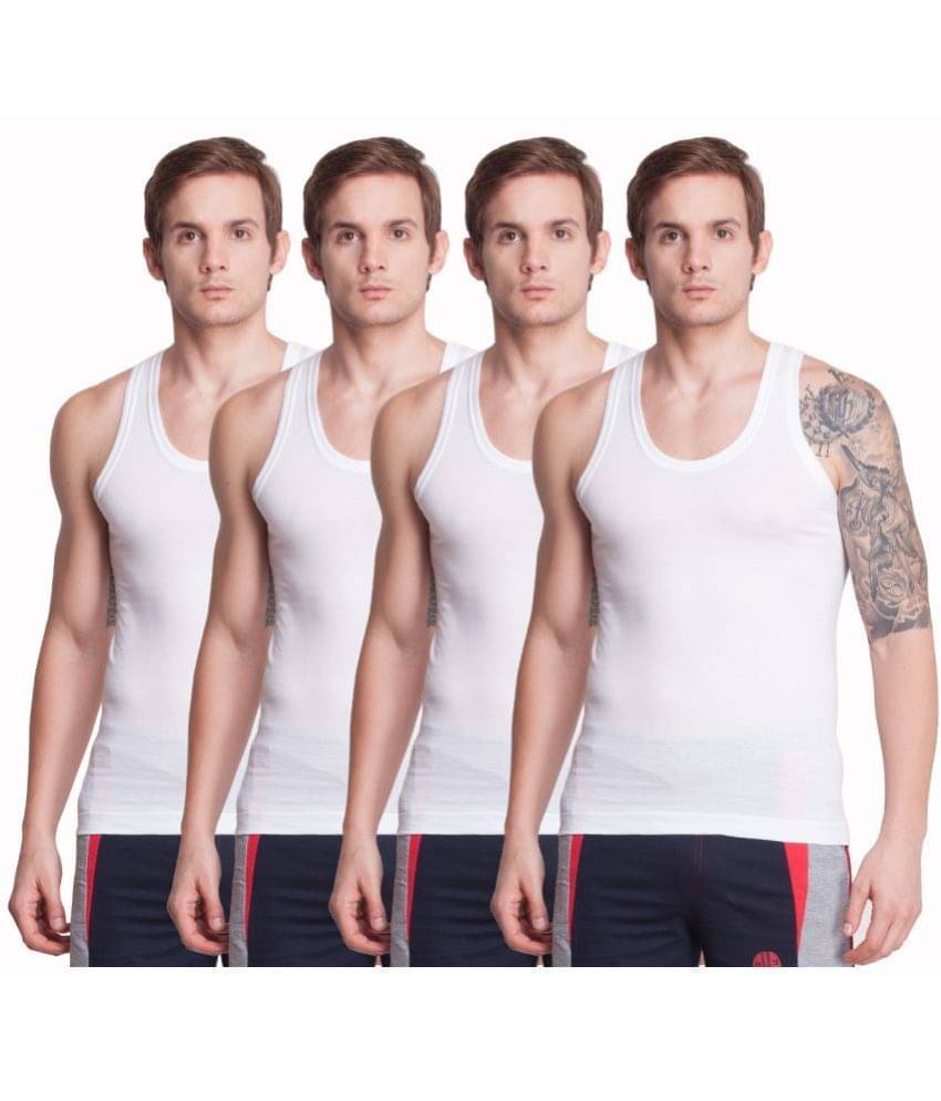 Dollar Bigboss Men's White Pack of 4 Solid Egyptian Cotton Vest Dollar Bigboss Men's White Pack of 4 Solid Egyptian Cotton Vest
