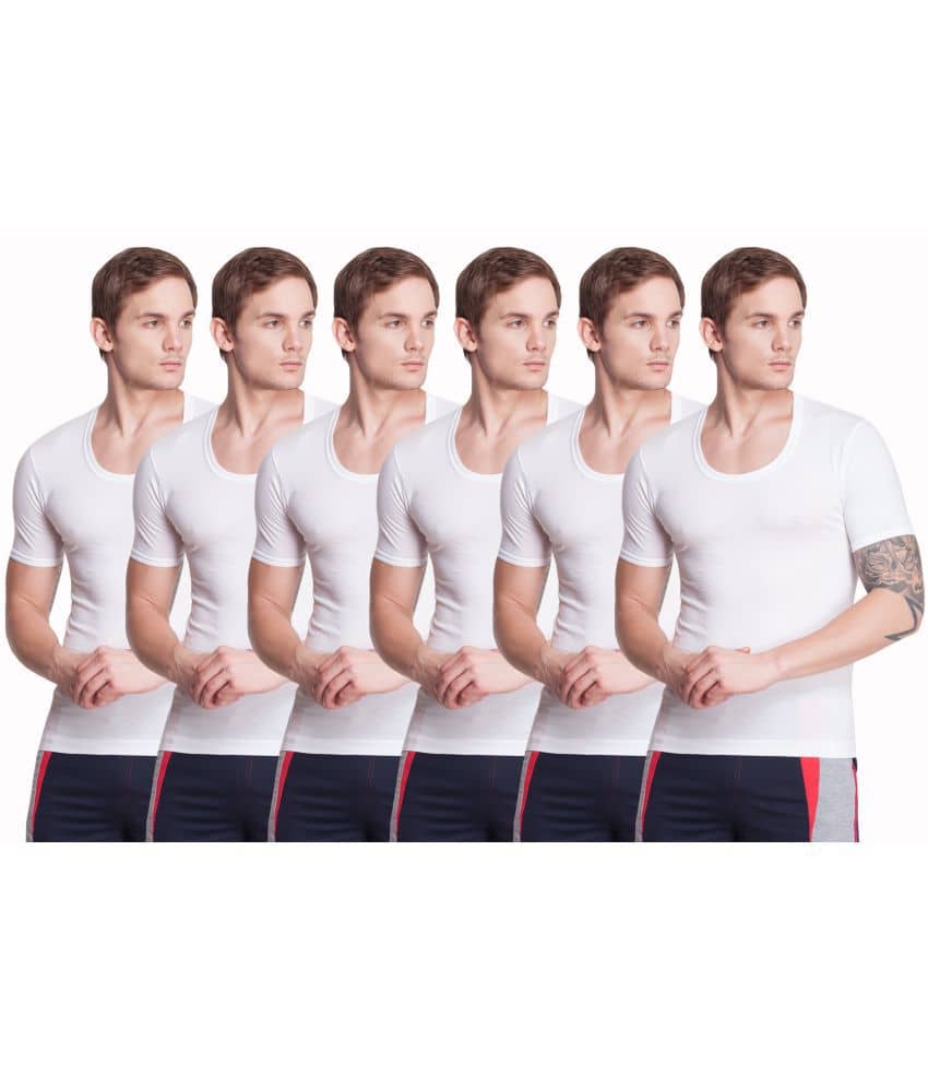 Dollar Bigboss Men's White Pack of 6 Solid Egyptian Cotton Vest - Nightwear & Loungewear | Buy online on ZillyBuy