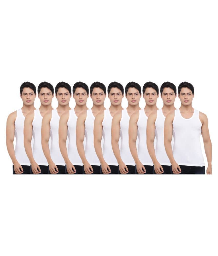 Dollar Bigboss Men's White Pack of 10 Solid Combed Cotton Vest - Nightwear & Loungewear | Buy online on ZillyBuy